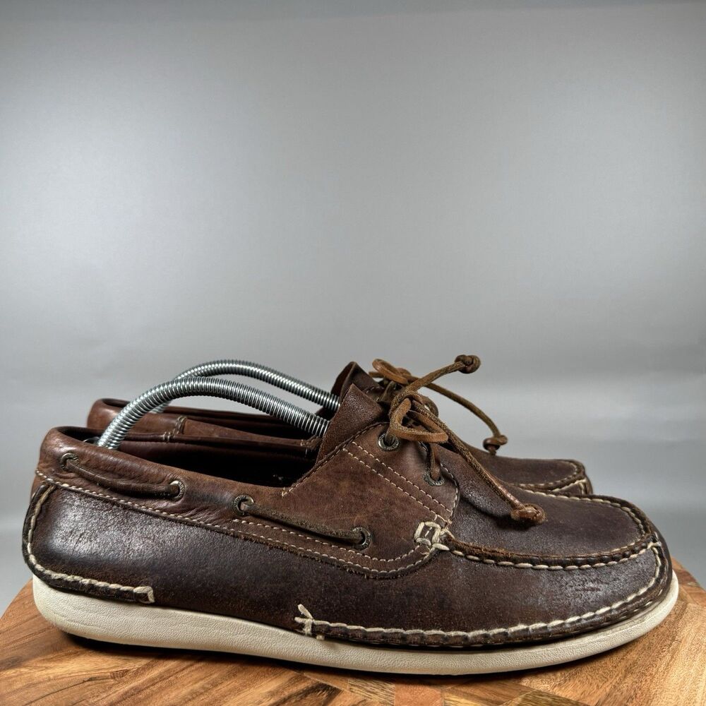 Orvis Boat Shoes‎ Men's 10.5 M Brown Leather Moc Toe Deck Casual Lace Up